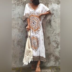 Bohemian Medallion Beach Kaftan Swimsuit Coverup Beach Dress